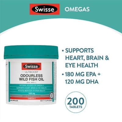 SWISSE Ultiboost Odourless Wild Fish Oil Capsule 1000mg (Supports Heart Brain & Eye Health) 200s