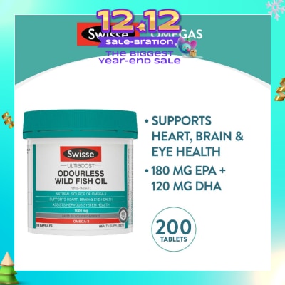 SWISSE Ultiboost Odourless Wild Fish Oil Capsule 1000mg (Supports Heart Brain & Eye Health) 200s