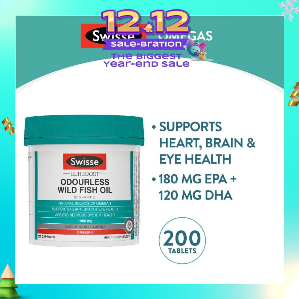 Ultiboost Odourless Wild Fish Oil Capsule 1000mg (Supports Heart Brain & Eye Health) 200s