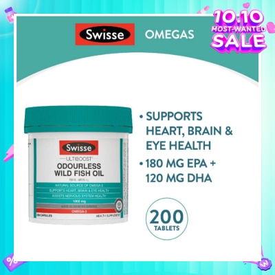 SWISSE Ultiboost Odourless Wild Fish Oil Capsule 1000mg (Supports Heart Brain & Eye Health) 200s