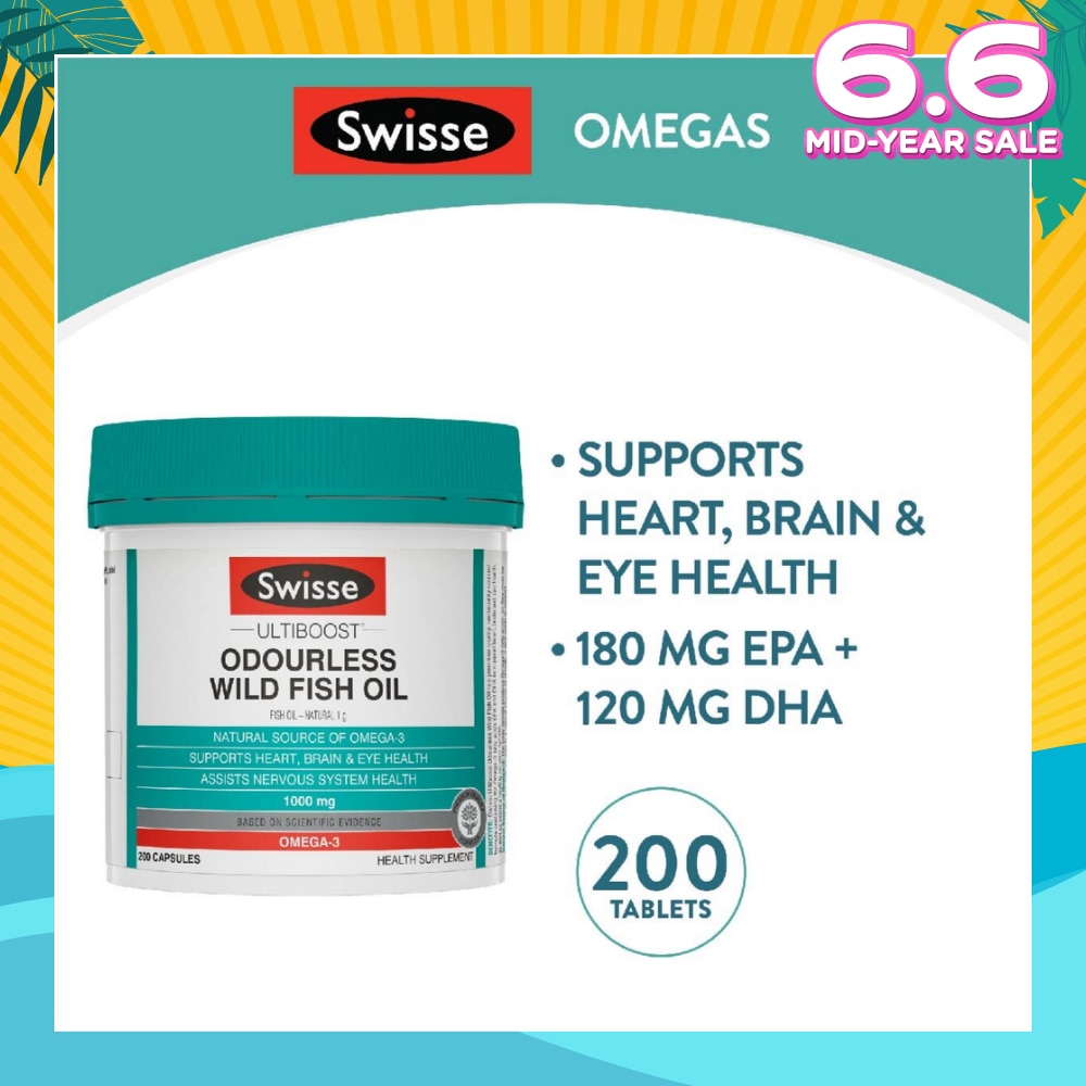 Ultiboost Odourless Wild Fish Oil Capsule 1000mg (Supports Heart Brain & Eye Health) 200s