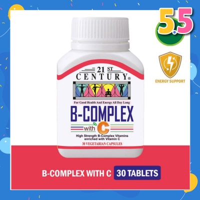 21ST CENTURY High Strength B-Complex with Vitamin C Vegetarian Capsules (Maintain Good Health and Energy) 30s