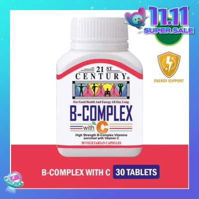 21ST CENTURY High Strength B-Complex with Vitamin C Vegetarian Capsules (Maintain Good Health and Energy) 30s