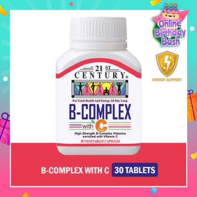 21ST CENTURY High Strength B-Complex with Vitamin C Vegetarian Capsules (Maintain Good Health and Energy) 30s