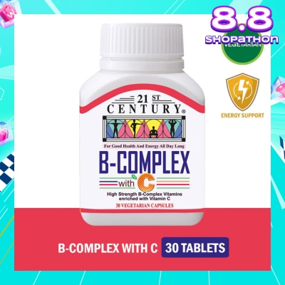 21ST CENTURY High Strength B-Complex with Vitamin C Vegetarian Capsules (Maintain Good Health and Energy) 30s