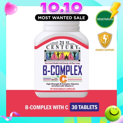 21ST CENTURY High Strength B Complex with Vitamin C Vegetarian Capsules (Maintain Good Health and Energy) 30s image