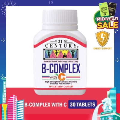 21ST CENTURY High Strength B-Complex with Vitamin C Vegetarian Capsules (Maintain Good Health and Energy) 30s