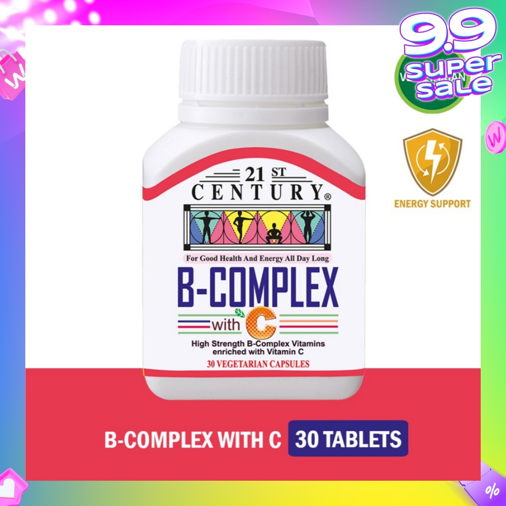 High Strength B-Complex with Vitamin C Vegetarian Capsules (Maintain Good Health and Energy) 30s