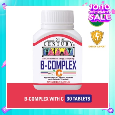 21ST CENTURY High Strength B-Complex with Vitamin C Vegetarian Capsules (Maintain Good Health and Energy) 30s