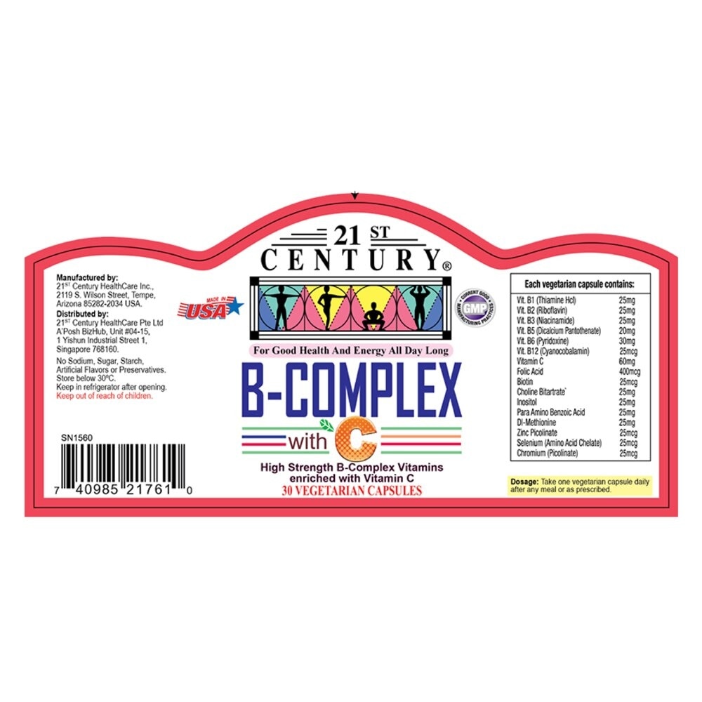 High Strength B-Complex with Vitamin C Vegetarian Capsules (Maintain Good Health and Energy) 30s