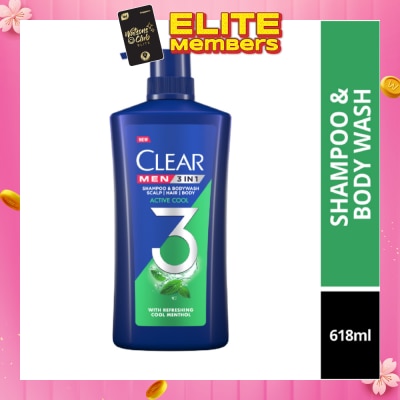 CLEAR Men 3 in 1 Shampoo & Bodywash Active Cool 618g