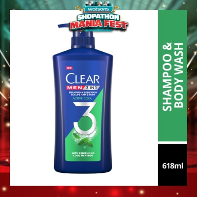 CLEAR - Men 3 in 1 Shampoo & Bodywash Active Cool 618g