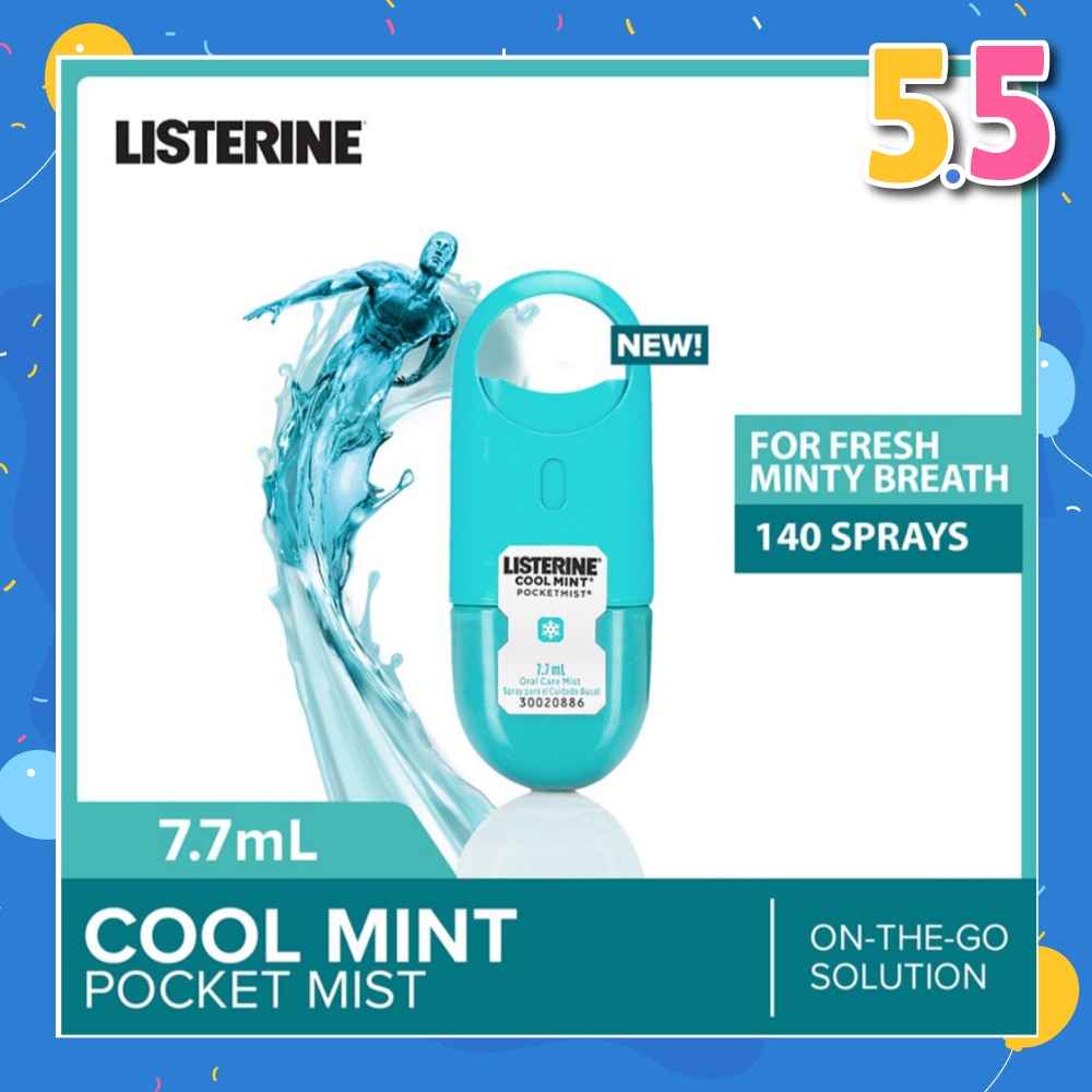 Listerine Cool Mint Pocketmist Mouth Spray 7.7ml (Kills 99.9% Bad-Breath Germs)