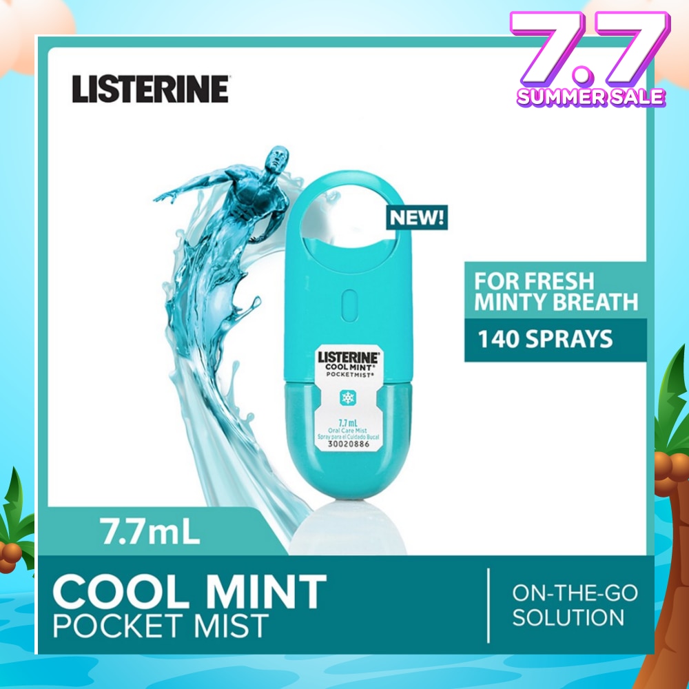 Listerine Cool Mint Pocketmist Mouth Spray 7.7ml (Kills 99.9% Bad-Breath Germs)
