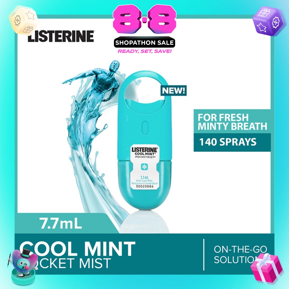 Listerine Cool Mint Pocketmist Mouth Spray 7.7ml (Kills 99.9% Bad-Breath Germs)