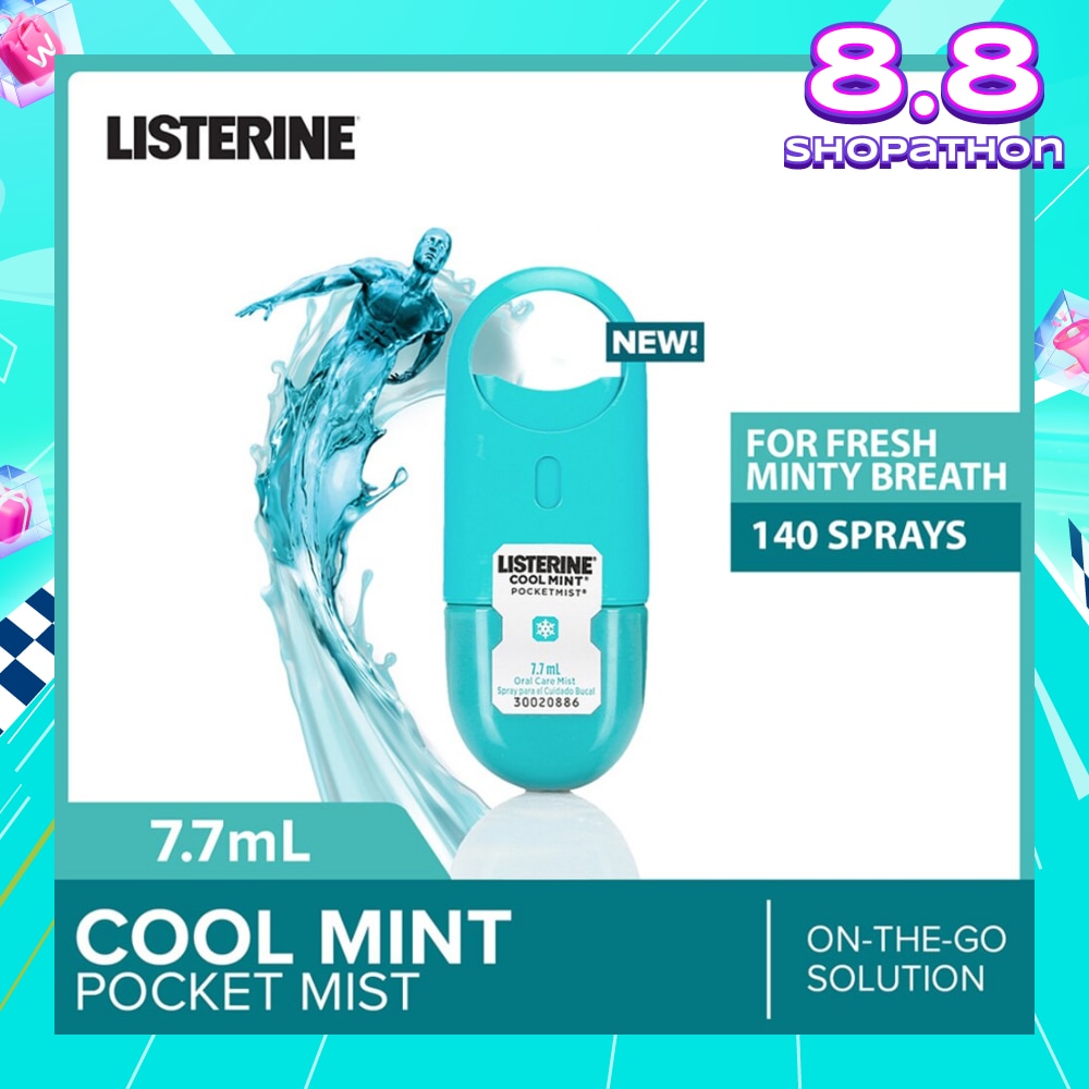 Listerine Cool Mint Pocketmist Mouth Spray 7.7ml (Kills 99.9% Bad-Breath Germs)