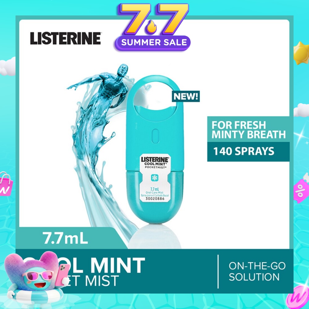Listerine Cool Mint Pocketmist Mouth Spray 7.7ml (Kills 99.9% Bad-Breath Germs)