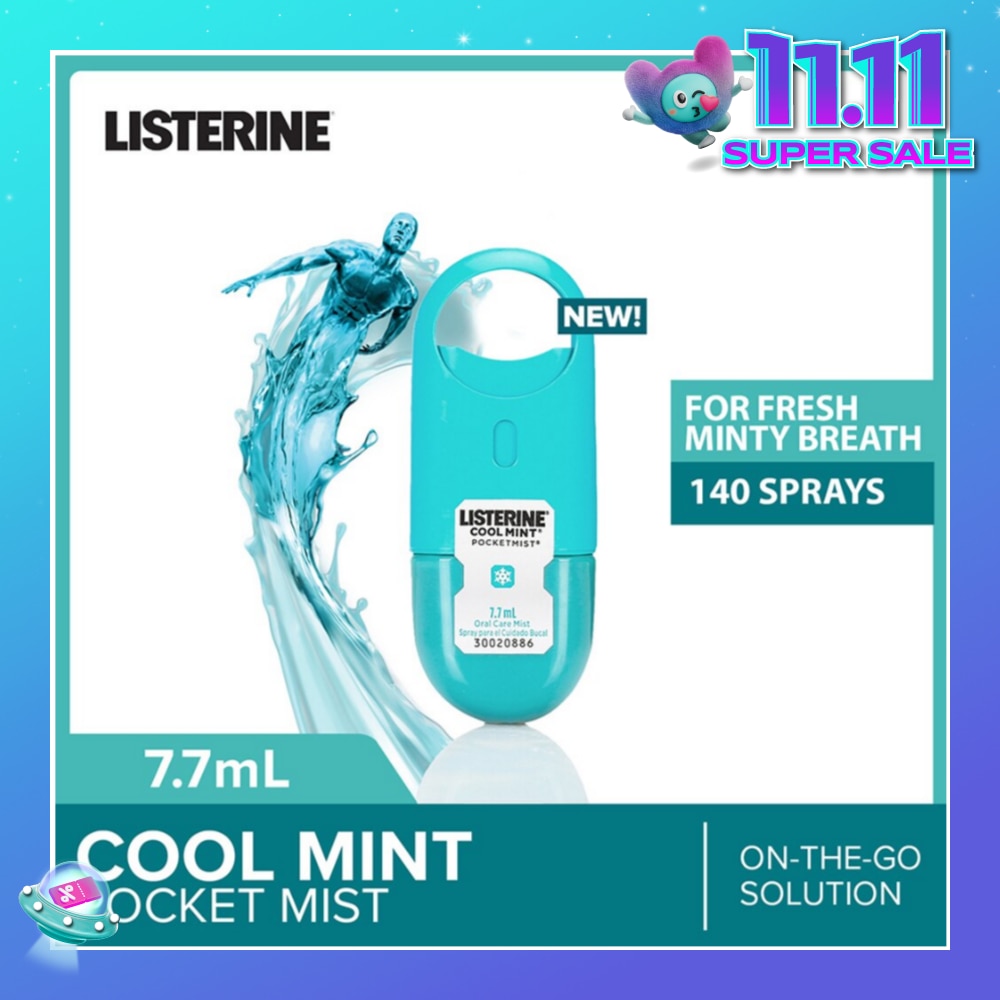 Listerine Cool Mint Pocketmist Mouth Spray 7.7ml (Kills 99.9% Bad-Breath Germs)