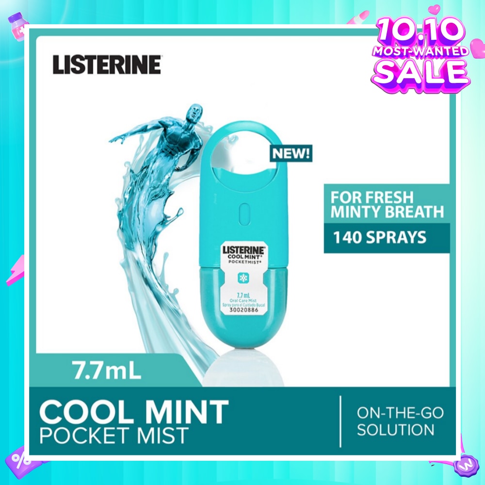Listerine Cool Mint Pocketmist Mouth Spray 7.7ml (Kills 99.9% Bad-Breath Germs)