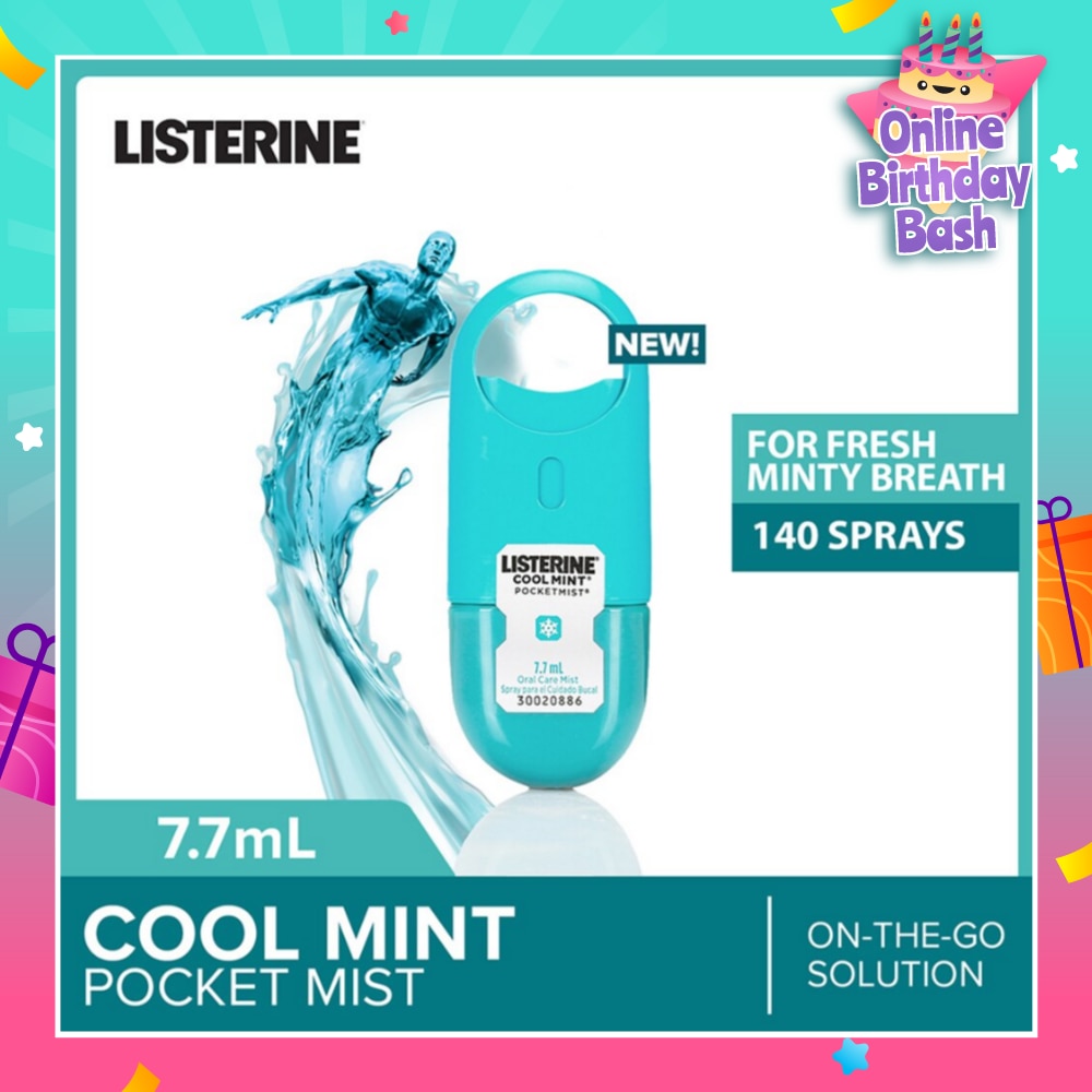 Listerine Cool Mint Pocketmist Mouth Spray 7.7ml (Kills 99.9% Bad-Breath Germs)