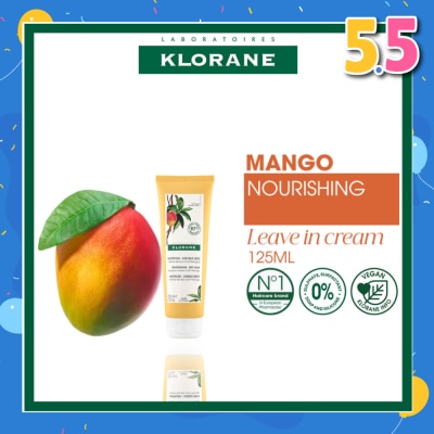KLORANE Nourishing - Dry Hair Leave-In Mango Cream (Moisture Locking, Mends Split Ends & Prevents Future Splitting) 125ml