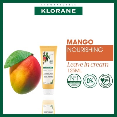 KLORANE Nourishing - Dry Hair Leave-In Mango Cream (Moisture Locking, Mends Split Ends & Prevents Future Splitting) 125ml