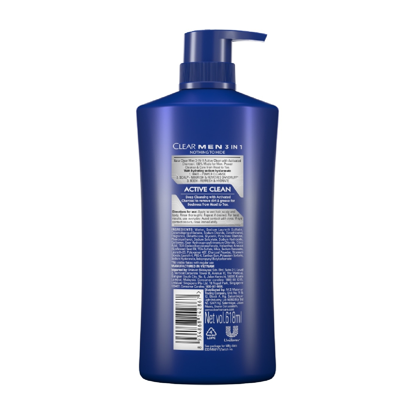 Men 3 in 1 Shampoo & Bodywash Active Clean 618g