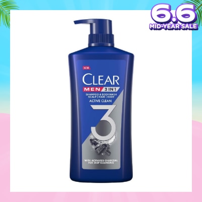 CLEAR Men 3 in 1 Shampoo & Bodywash Active Clean 618g
