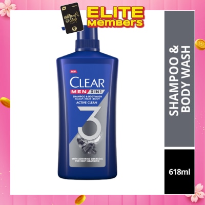 CLEAR Men 3 in 1 Shampoo & Bodywash Active Clean 618g