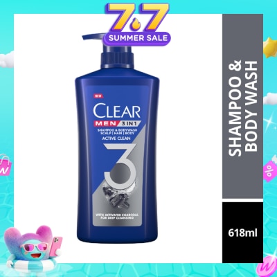 CLEAR - Men 3 in 1 Shampoo & Bodywash Active Clean 618g