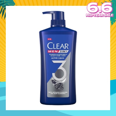 CLEAR Men 3 in 1 Shampoo & Bodywash Active Clean 618g