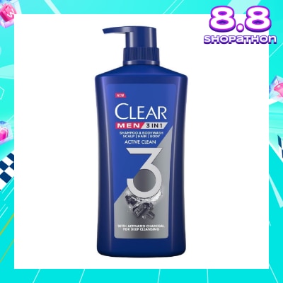CLEAR Men 3 in 1 Shampoo & Bodywash Active Clean 618g
