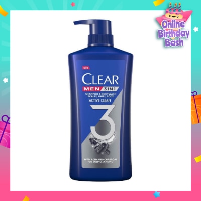 CLEAR Men 3 in 1 Shampoo & Bodywash Active Clean 618g