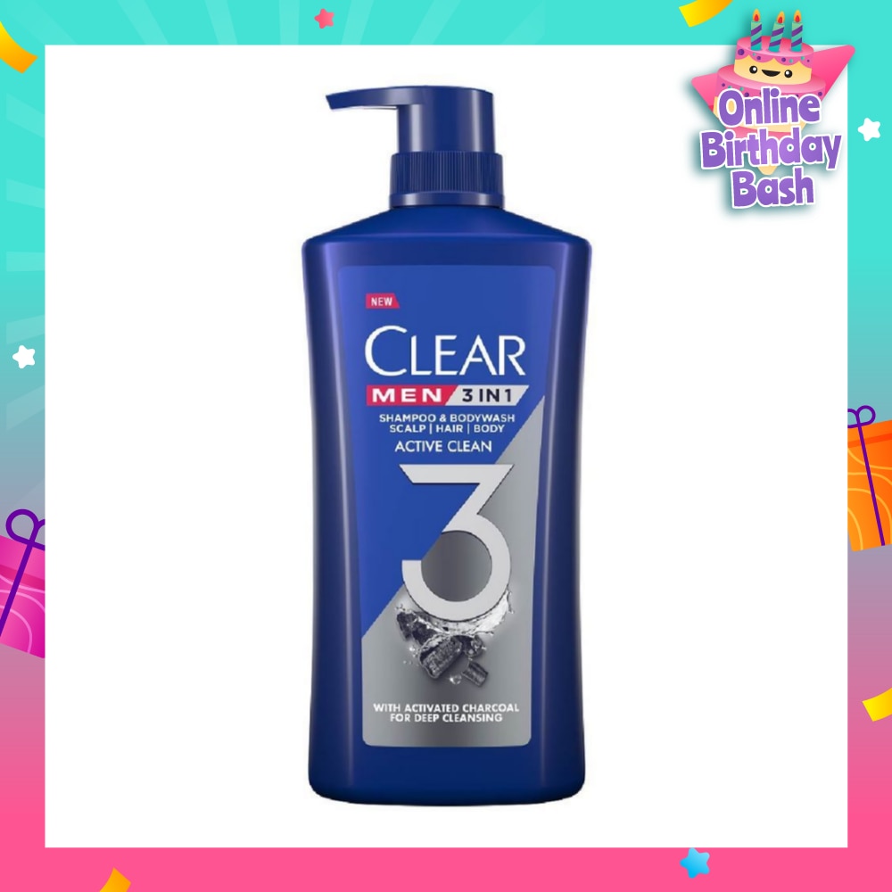 Men 3 in 1 Shampoo & Bodywash Active Clean 618g