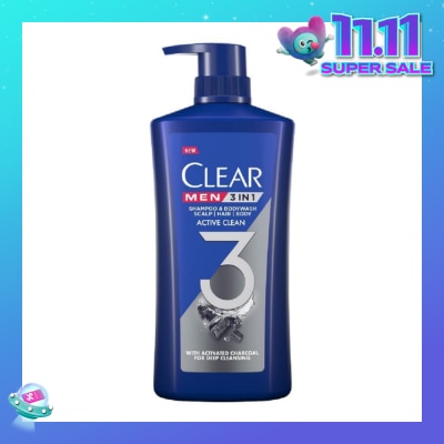 CLEAR Men 3 in 1 Shampoo & Bodywash Active Clean 618g