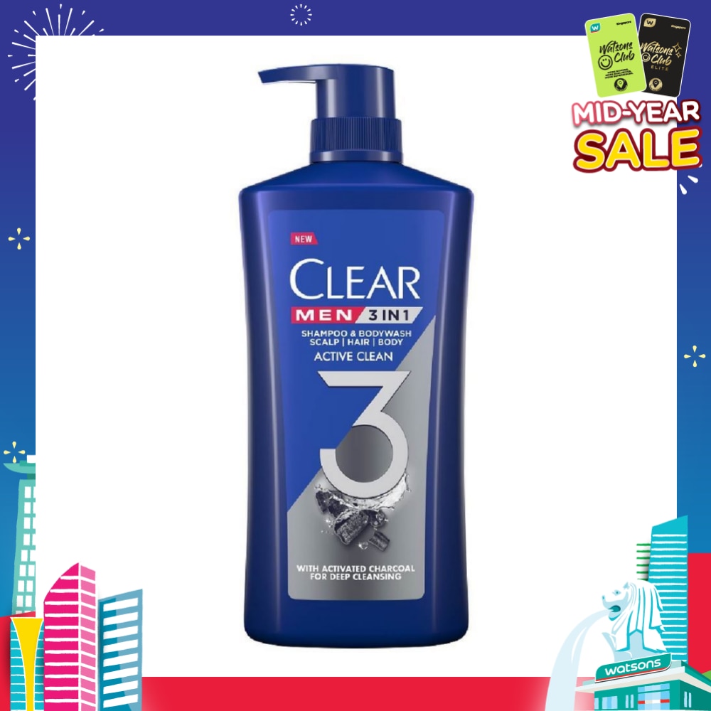 Men 3 in 1 Shampoo & Bodywash Active Clean 618g