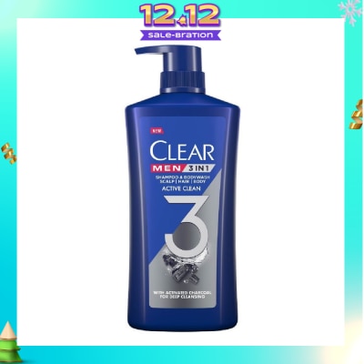 CLEAR Men 3 in 1 Shampoo & Bodywash Active Clean 618g