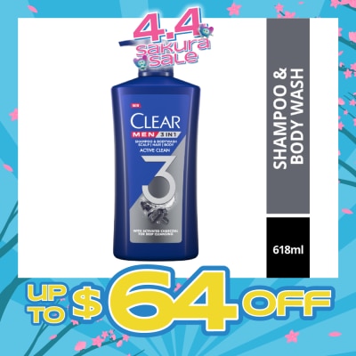 CLEAR - Men 3 in 1 Shampoo & Bodywash Active Clean 618g