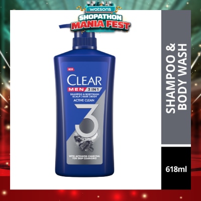 CLEAR - Men 3 in 1 Shampoo & Bodywash Active Clean 618g