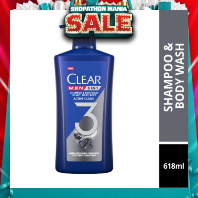 CLEAR - Men 3 in 1 Shampoo & Bodywash Active Clean 618g