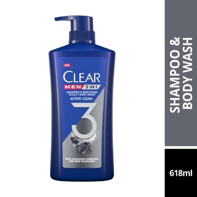 CLEAR Men 3 in 1 Shampoo & Bodywash Active Clean 618g