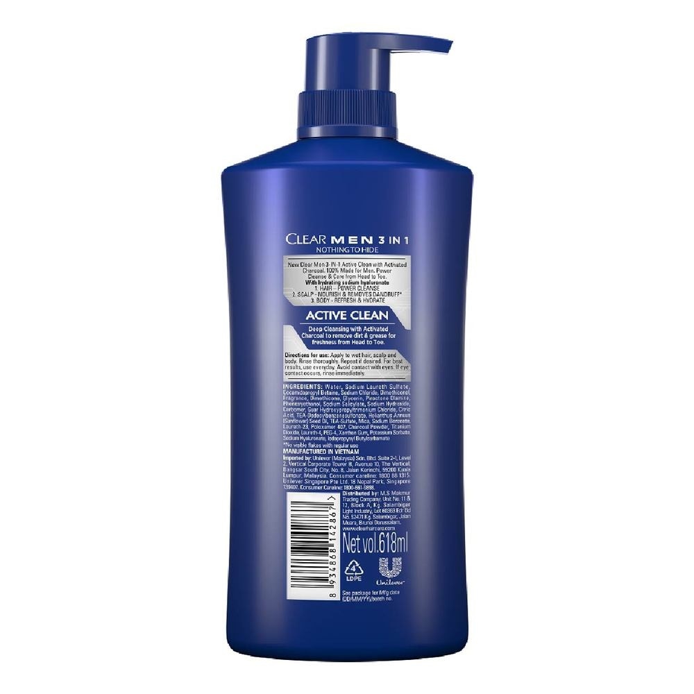 Men 3 in 1 Shampoo & Bodywash Active Clean 618g