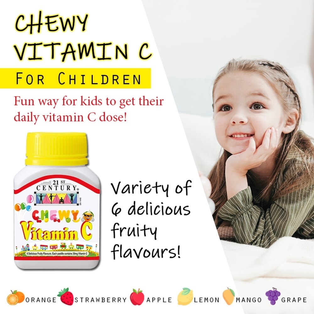 Chewy Vitamin C Vegetarian Pastilles with 6 Fruity Flavours (For Children) 30mg 60s