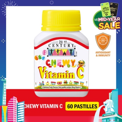 21ST CENTURY Chewy Vitamin C Vegetarian Pastilles with 6 Fruity Flavours (For Children) 30mg 60s
