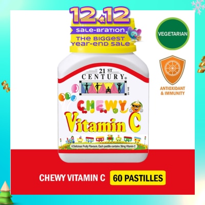 21ST CENTURY Chewy Vitamin C Vegetarian Pastilles with 6 Fruity Flavours (For Children) 30mg 60s