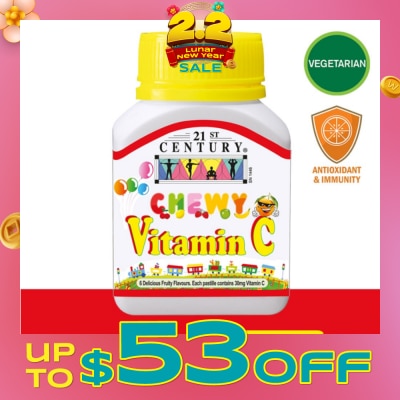 21ST CENTURY Chewy Vitamin C Vegetarian Pastilles with 6 Fruity Flavours (For Children) 30mg 60s