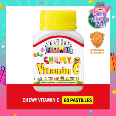 21ST CENTURY Chewy Vitamin C Vegetarian Pastilles with 6 Fruity Flavours (For Children) 30mg 60s