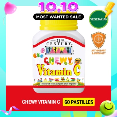 21ST CENTURY Chewy Vitamin C Vegetarian Pastilles with 6 Fruity Flavours (For Children) 30mg 60s image