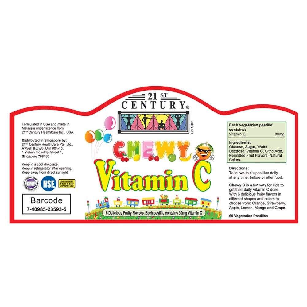 Chewy Vitamin C Vegetarian Pastilles with 6 Fruity Flavours (For Children) 30mg 60s