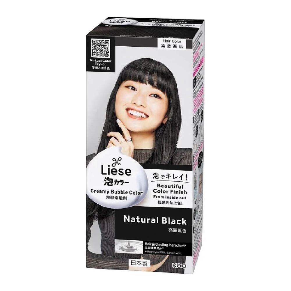 Liese Creamy Bubble Color Natural Black 108ml - DIY Foam Hair Color with Salon Inspired Colors (includes treatment pack)